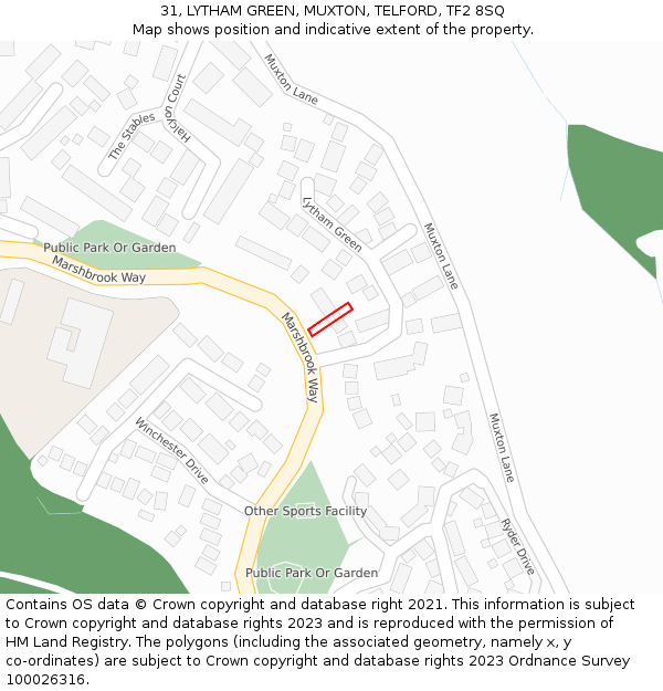 31, LYTHAM GREEN, MUXTON, TELFORD, TF2 8SQ: Location map and indicative extent of plot