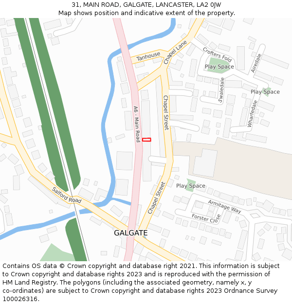31, MAIN ROAD, GALGATE, LANCASTER, LA2 0JW: Location map and indicative extent of plot