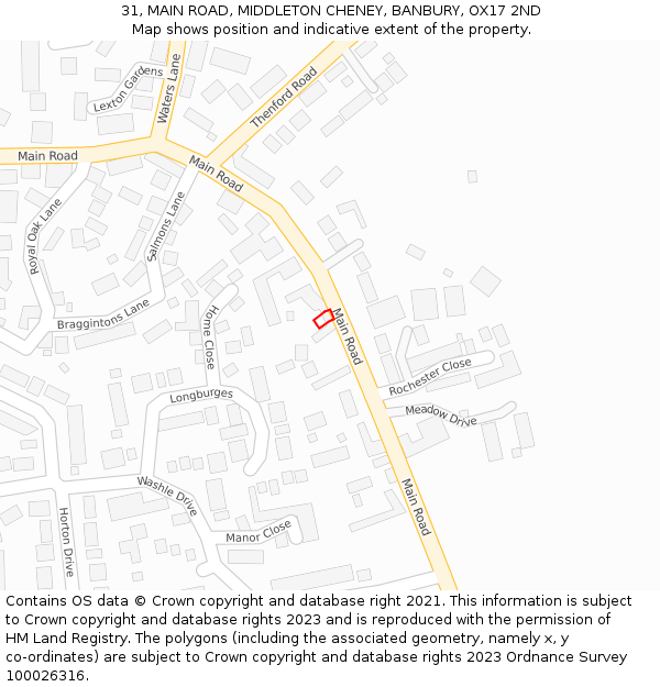 31, MAIN ROAD, MIDDLETON CHENEY, BANBURY, OX17 2ND: Location map and indicative extent of plot
