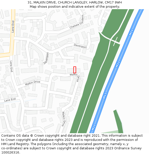 31, MALKIN DRIVE, CHURCH LANGLEY, HARLOW, CM17 9WH: Location map and indicative extent of plot