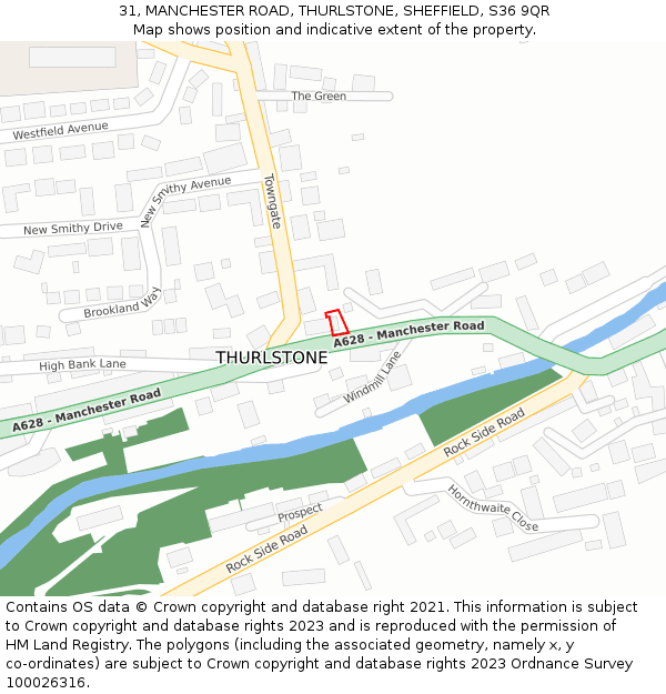 31, MANCHESTER ROAD, THURLSTONE, SHEFFIELD, S36 9QR: Location map and indicative extent of plot