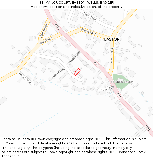 31, MANOR COURT, EASTON, WELLS, BA5 1ER: Location map and indicative extent of plot
