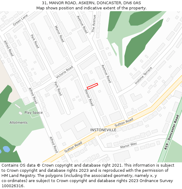 31, MANOR ROAD, ASKERN, DONCASTER, DN6 0AS: Location map and indicative extent of plot