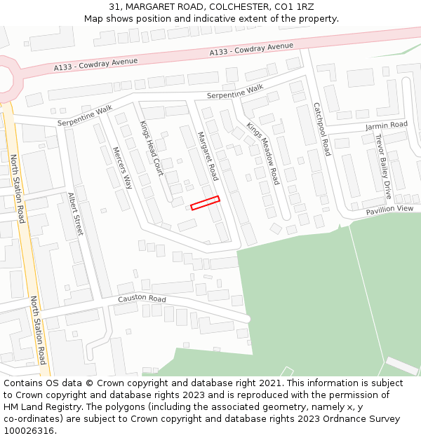 31, MARGARET ROAD, COLCHESTER, CO1 1RZ: Location map and indicative extent of plot