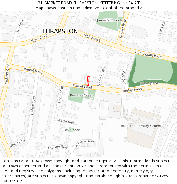 31, MARKET ROAD, THRAPSTON, KETTERING, NN14 4JT: Location map and indicative extent of plot