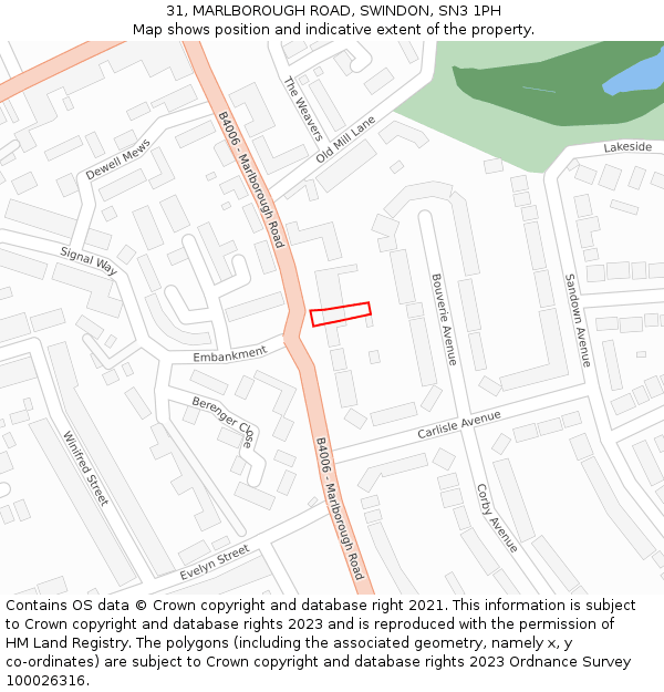 31, MARLBOROUGH ROAD, SWINDON, SN3 1PH: Location map and indicative extent of plot