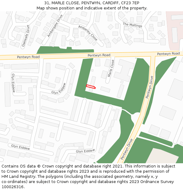 31, MARLE CLOSE, PENTWYN, CARDIFF, CF23 7EP: Location map and indicative extent of plot