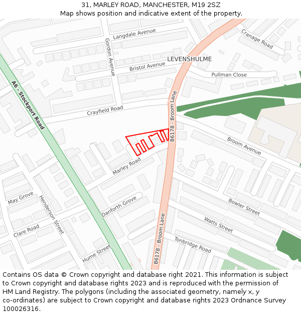 31, MARLEY ROAD, MANCHESTER, M19 2SZ: Location map and indicative extent of plot