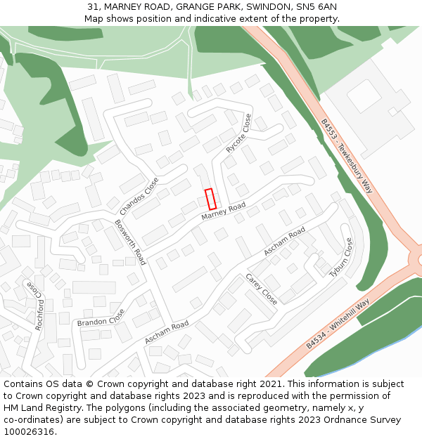 31, MARNEY ROAD, GRANGE PARK, SWINDON, SN5 6AN: Location map and indicative extent of plot