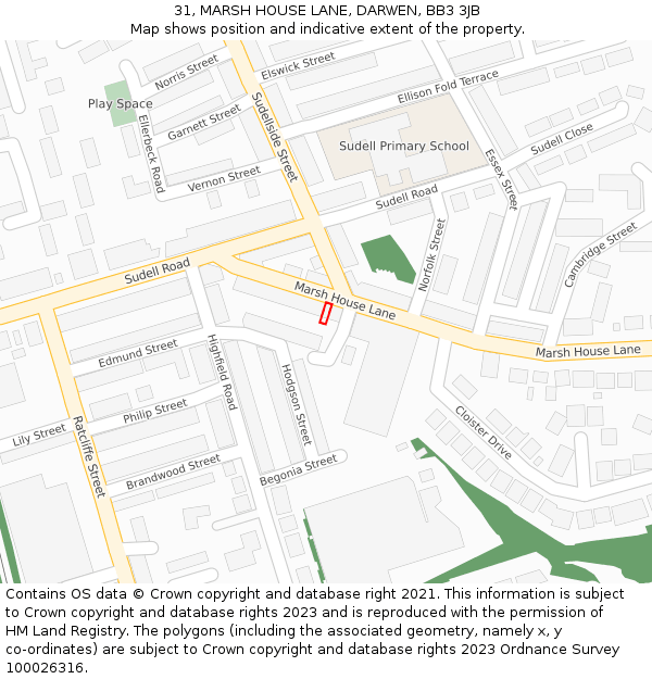 31, MARSH HOUSE LANE, DARWEN, BB3 3JB: Location map and indicative extent of plot