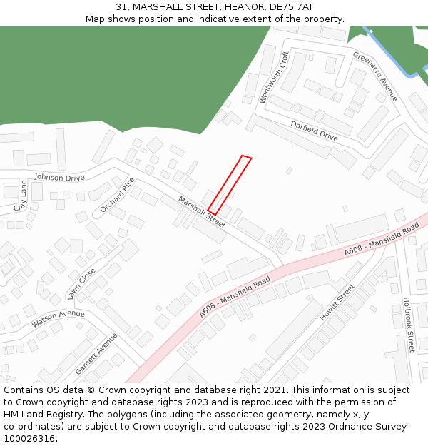 31, MARSHALL STREET, HEANOR, DE75 7AT: Location map and indicative extent of plot