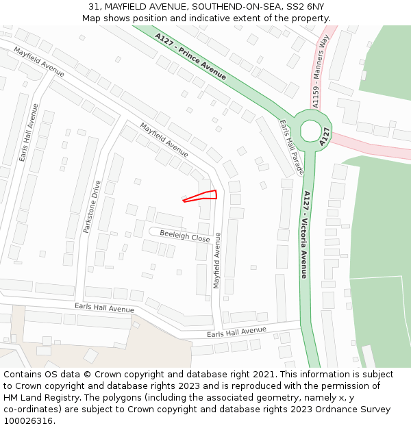 31, MAYFIELD AVENUE, SOUTHEND-ON-SEA, SS2 6NY: Location map and indicative extent of plot