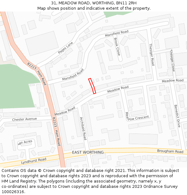 31, MEADOW ROAD, WORTHING, BN11 2RH: Location map and indicative extent of plot
