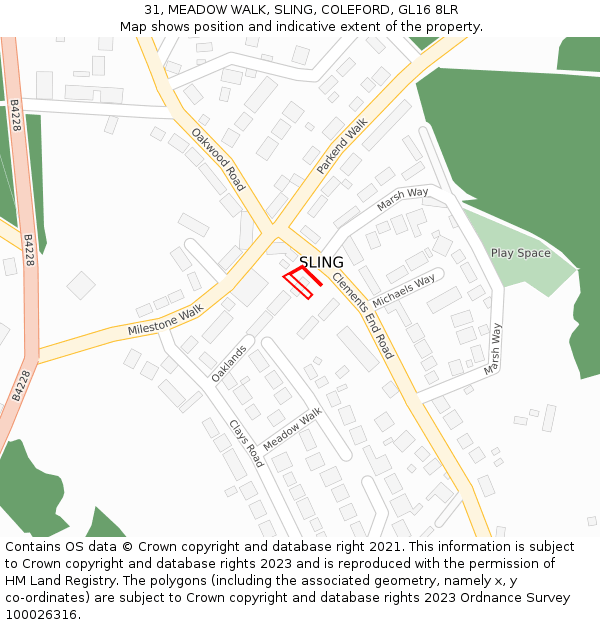31, MEADOW WALK, SLING, COLEFORD, GL16 8LR: Location map and indicative extent of plot