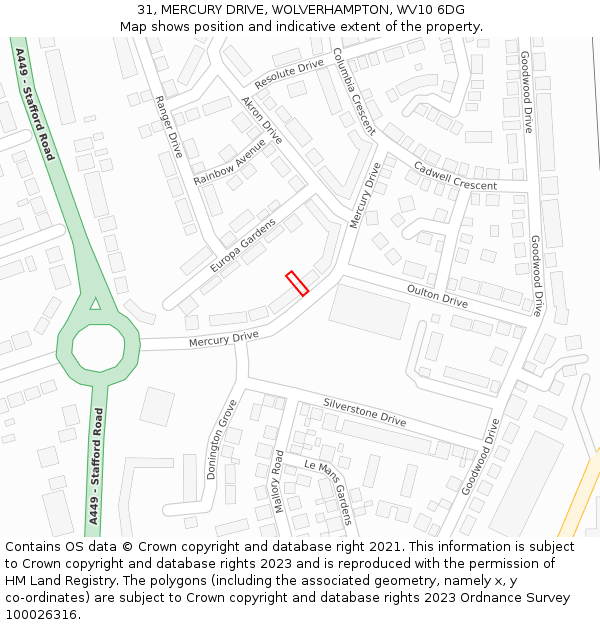 31, MERCURY DRIVE, WOLVERHAMPTON, WV10 6DG: Location map and indicative extent of plot