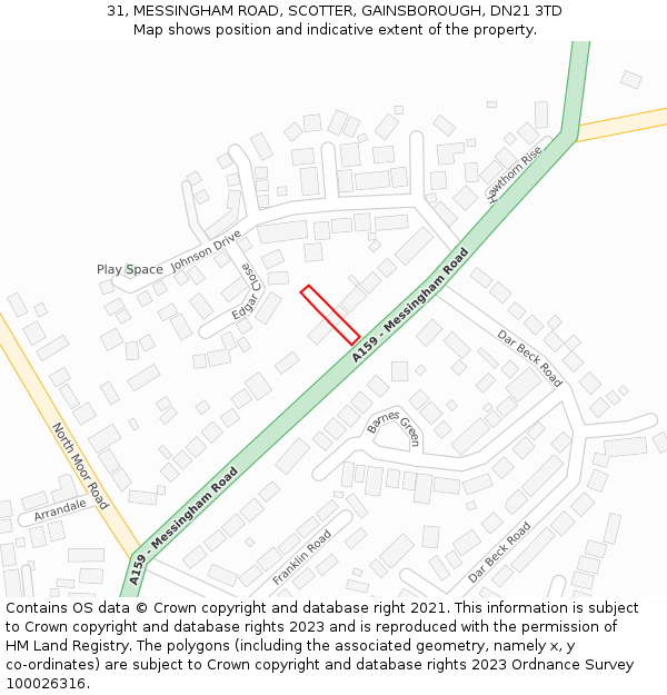 31, MESSINGHAM ROAD, SCOTTER, GAINSBOROUGH, DN21 3TD: Location map and indicative extent of plot