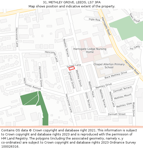 31, METHLEY GROVE, LEEDS, LS7 3PA: Location map and indicative extent of plot