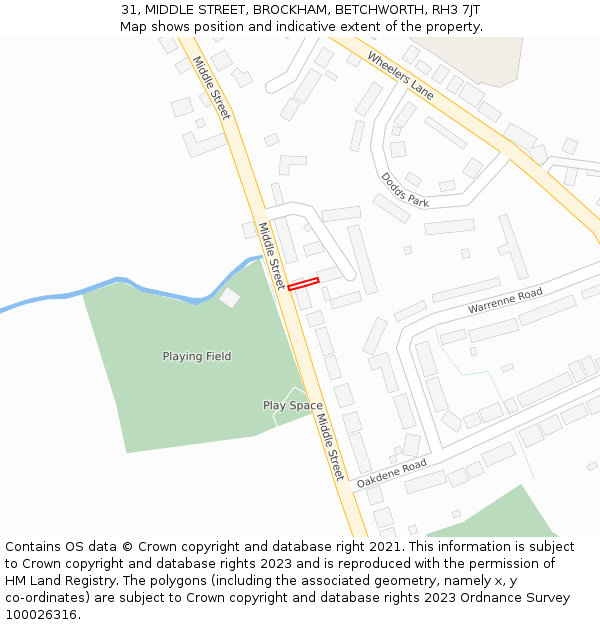 31, MIDDLE STREET, BROCKHAM, BETCHWORTH, RH3 7JT: Location map and indicative extent of plot