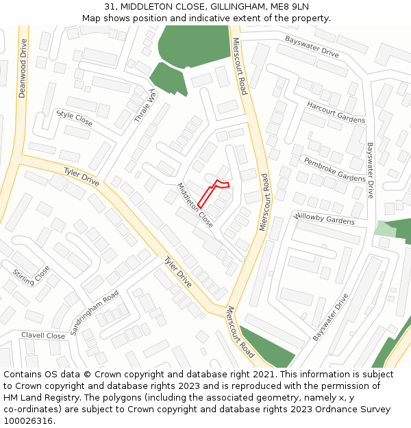 31, MIDDLETON CLOSE, GILLINGHAM, ME8 9LN: Location map and indicative extent of plot