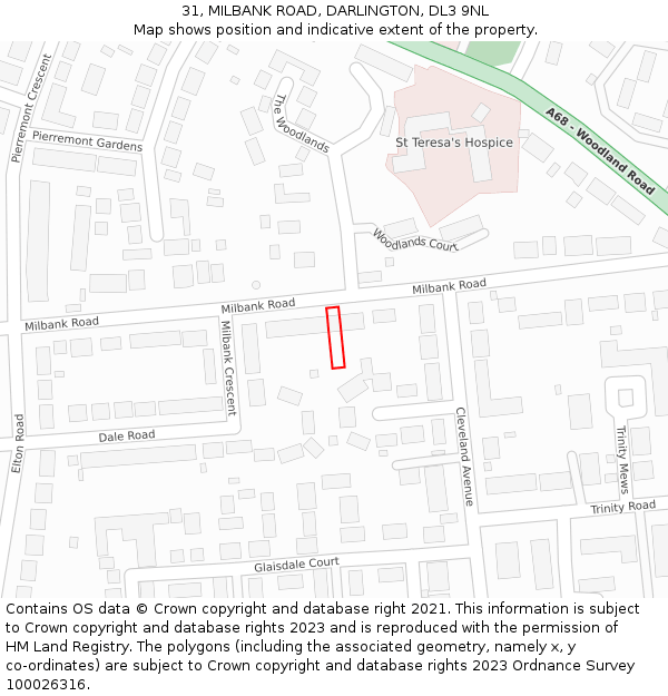 31, MILBANK ROAD, DARLINGTON, DL3 9NL: Location map and indicative extent of plot