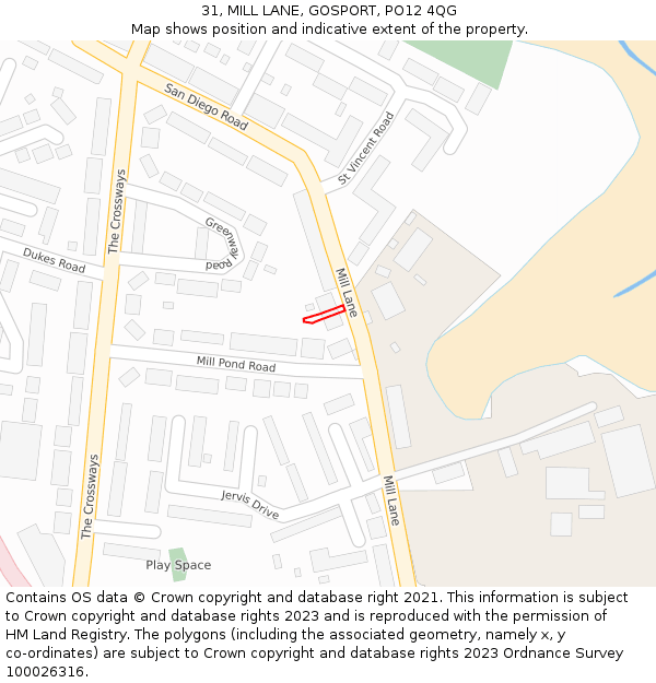 31, MILL LANE, GOSPORT, PO12 4QG: Location map and indicative extent of plot