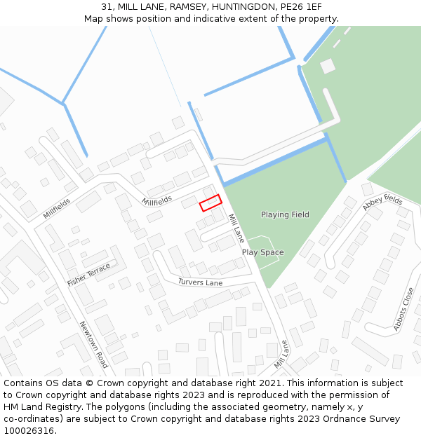 31, MILL LANE, RAMSEY, HUNTINGDON, PE26 1EF: Location map and indicative extent of plot