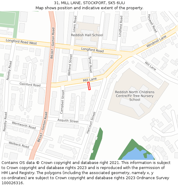 31, MILL LANE, STOCKPORT, SK5 6UU: Location map and indicative extent of plot