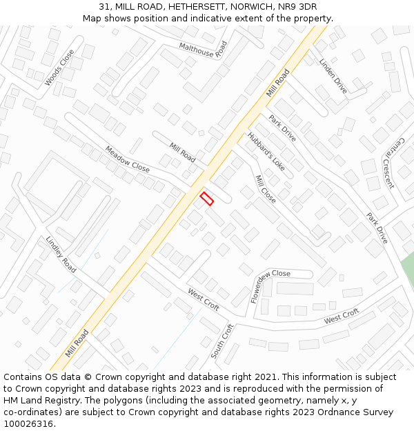 31, MILL ROAD, HETHERSETT, NORWICH, NR9 3DR: Location map and indicative extent of plot