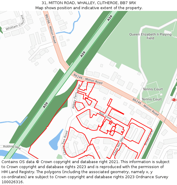 31, MITTON ROAD, WHALLEY, CLITHEROE, BB7 9RX: Location map and indicative extent of plot