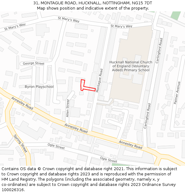 31, MONTAGUE ROAD, HUCKNALL, NOTTINGHAM, NG15 7DT: Location map and indicative extent of plot