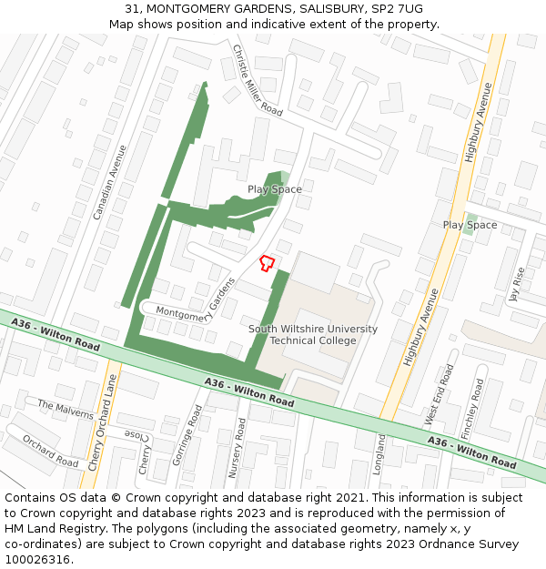 31, MONTGOMERY GARDENS, SALISBURY, SP2 7UG: Location map and indicative extent of plot