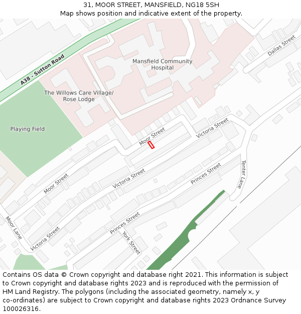 31, MOOR STREET, MANSFIELD, NG18 5SH: Location map and indicative extent of plot