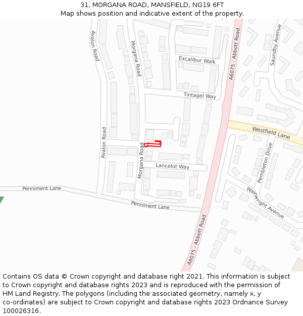 31, MORGANA ROAD, MANSFIELD, NG19 6FT: Location map and indicative extent of plot
