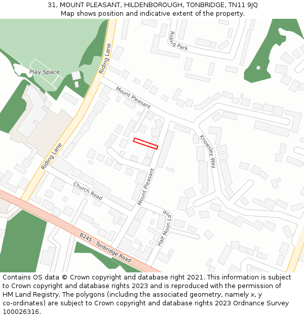 31, MOUNT PLEASANT, HILDENBOROUGH, TONBRIDGE, TN11 9JQ: Location map and indicative extent of plot