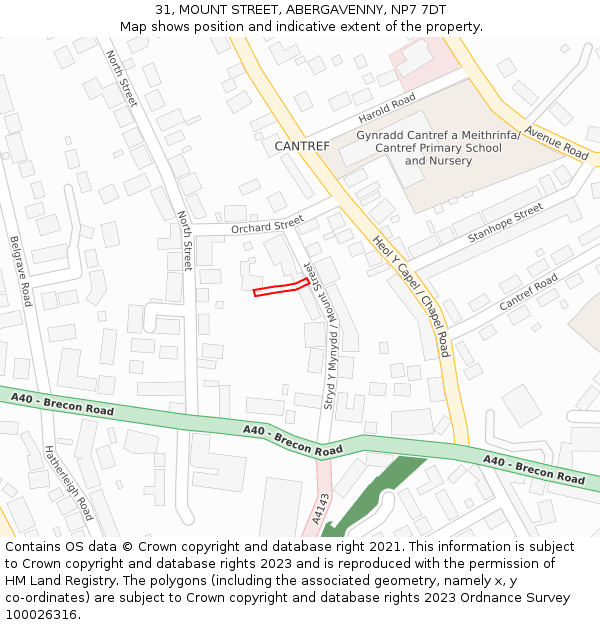 31, MOUNT STREET, ABERGAVENNY, NP7 7DT: Location map and indicative extent of plot