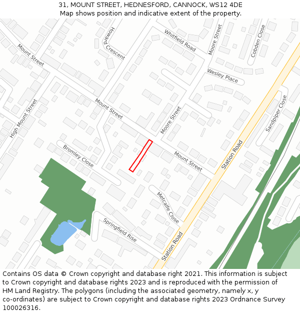 31, MOUNT STREET, HEDNESFORD, CANNOCK, WS12 4DE: Location map and indicative extent of plot