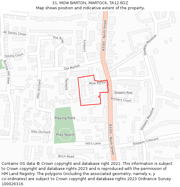 31, MOW BARTON, MARTOCK, TA12 6DZ: Location map and indicative extent of plot