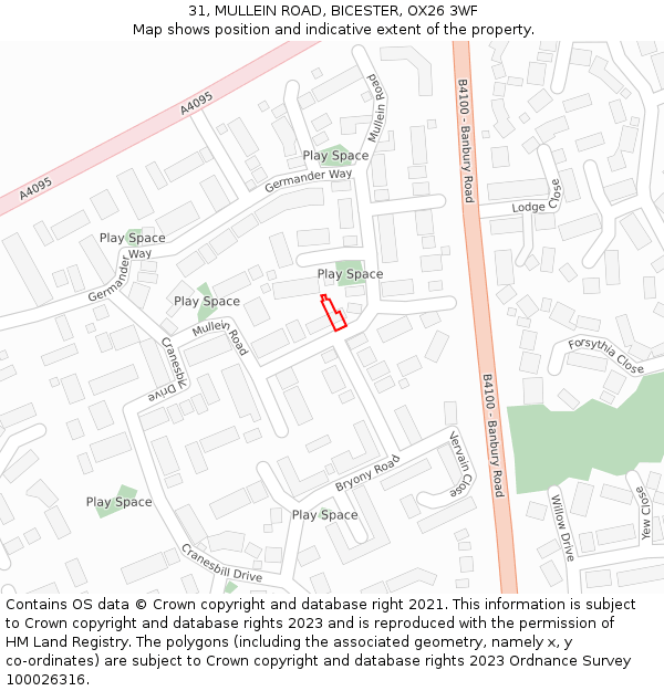 31, MULLEIN ROAD, BICESTER, OX26 3WF: Location map and indicative extent of plot