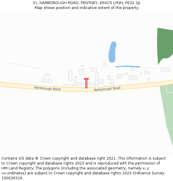 31, NARBOROUGH ROAD, PENTNEY, KING'S LYNN, PE32 1JL: Location map and indicative extent of plot