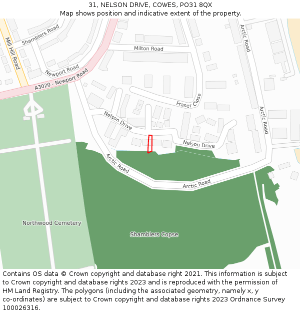 31, NELSON DRIVE, COWES, PO31 8QX: Location map and indicative extent of plot