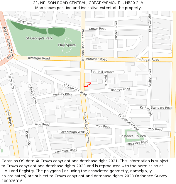 31, NELSON ROAD CENTRAL, GREAT YARMOUTH, NR30 2LA: Location map and indicative extent of plot