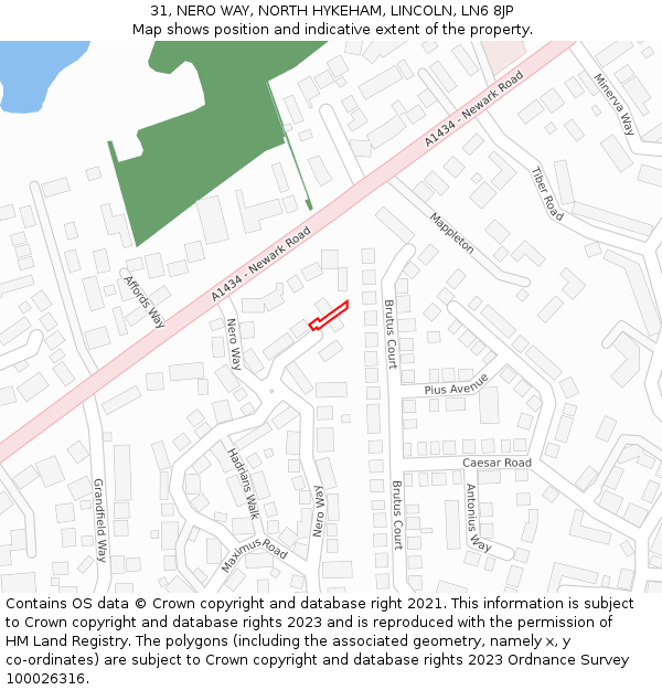 31, NERO WAY, NORTH HYKEHAM, LINCOLN, LN6 8JP: Location map and indicative extent of plot