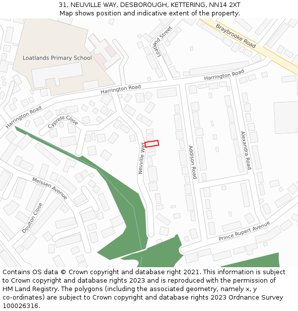 31, NEUVILLE WAY, DESBOROUGH, KETTERING, NN14 2XT: Location map and indicative extent of plot