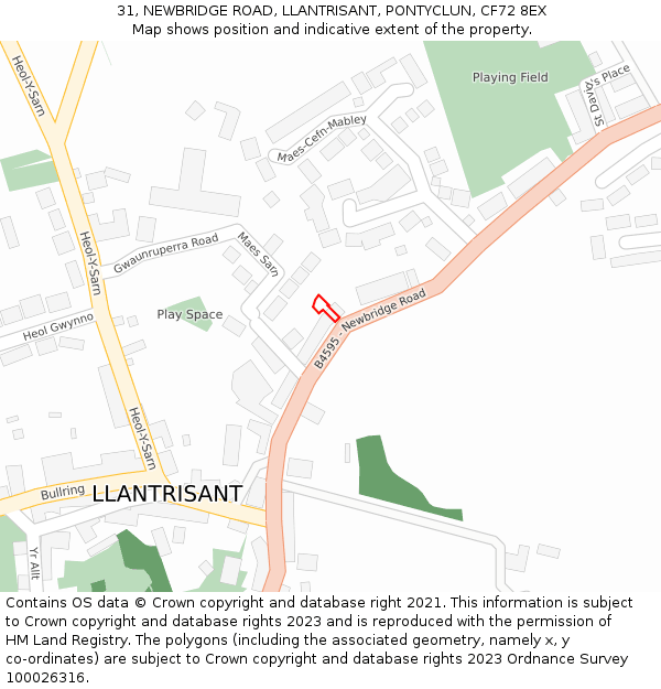 31, NEWBRIDGE ROAD, LLANTRISANT, PONTYCLUN, CF72 8EX: Location map and indicative extent of plot