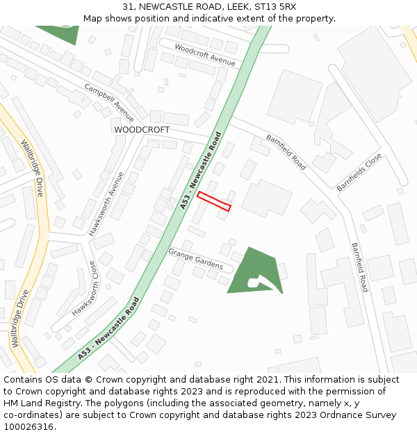 31, NEWCASTLE ROAD, LEEK, ST13 5RX: Location map and indicative extent of plot
