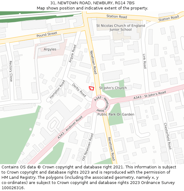 31, NEWTOWN ROAD, NEWBURY, RG14 7BS: Location map and indicative extent of plot