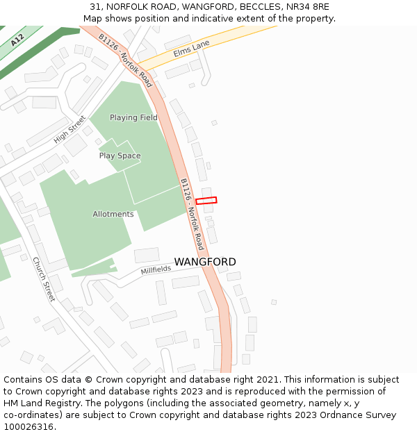 31, NORFOLK ROAD, WANGFORD, BECCLES, NR34 8RE: Location map and indicative extent of plot