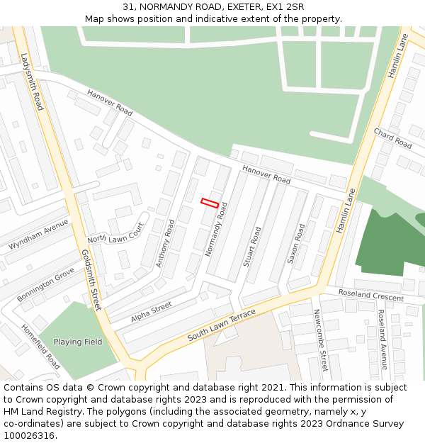 31, NORMANDY ROAD, EXETER, EX1 2SR: Location map and indicative extent of plot