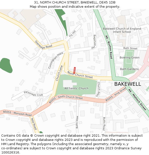 31, NORTH CHURCH STREET, BAKEWELL, DE45 1DB: Location map and indicative extent of plot