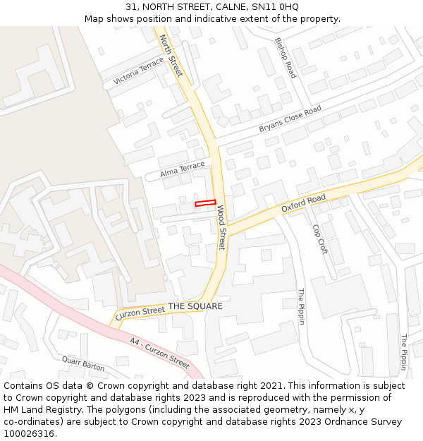 31, NORTH STREET, CALNE, SN11 0HQ: Location map and indicative extent of plot
